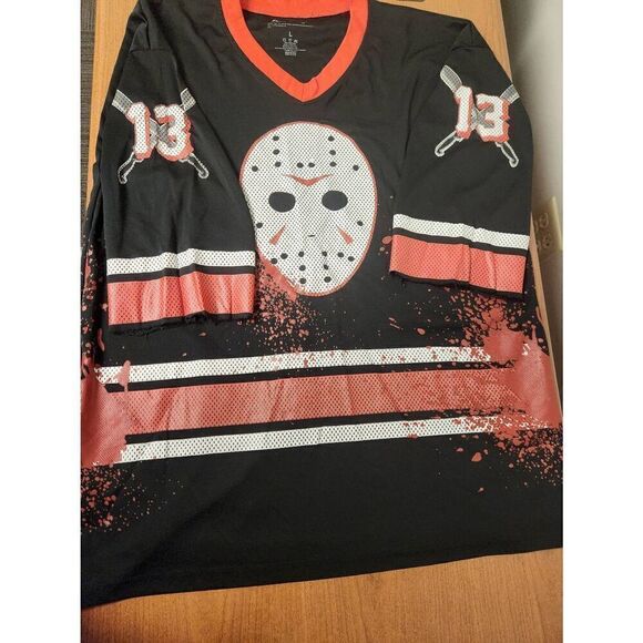 Friday the 13th Jason Voorhees Bloody Hockey Jersey  Black and Red #13 Size LARG - Picture 1 of 8